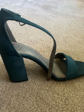 W by Worth Teal Suede Block Heel Sandal